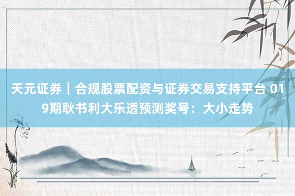 天元证券｜合规股票配资与证券交易支持平台 019期耿书利大乐透预测奖号：大小走势