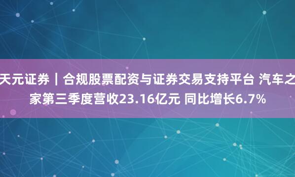 天元证券|合规股票配资与证券交易支持平台 汽车之家第三季度营收23.16亿元 同比增长6.7%