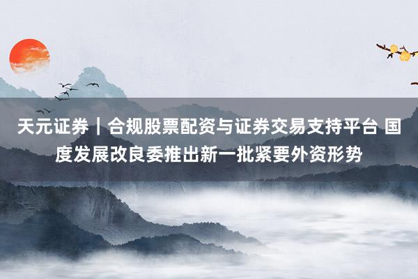天元证券｜合规股票配资与证券交易支持平台 国度发展改良委推出新一批紧要外资形势