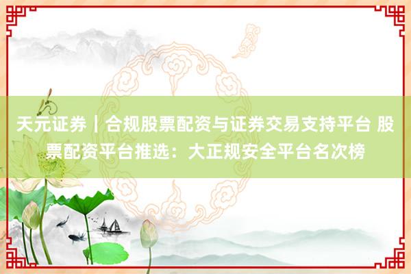 天元证券｜合规股票配资与证券交易支持平台 股票配资平台推选：大正规安全平台名次榜